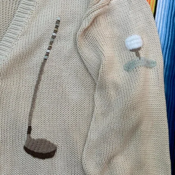 SOLD / AMAZING VINTAGE cream y2k LIZ CLAIBORNE GOLF knot knit cardigan! - Picture 5 of 8